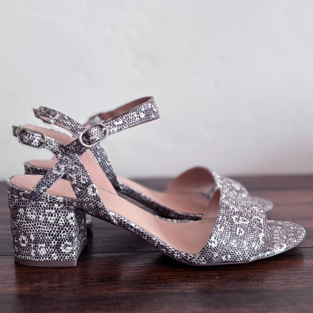 New J Crew 9 ankle trap block heel Sandals in lizard snakeskin leather H7328